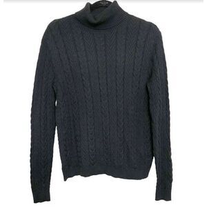 Lands' End Sz M Women's Navy Blue Chunky Knit Long Sleeve Turtleneck Sweater